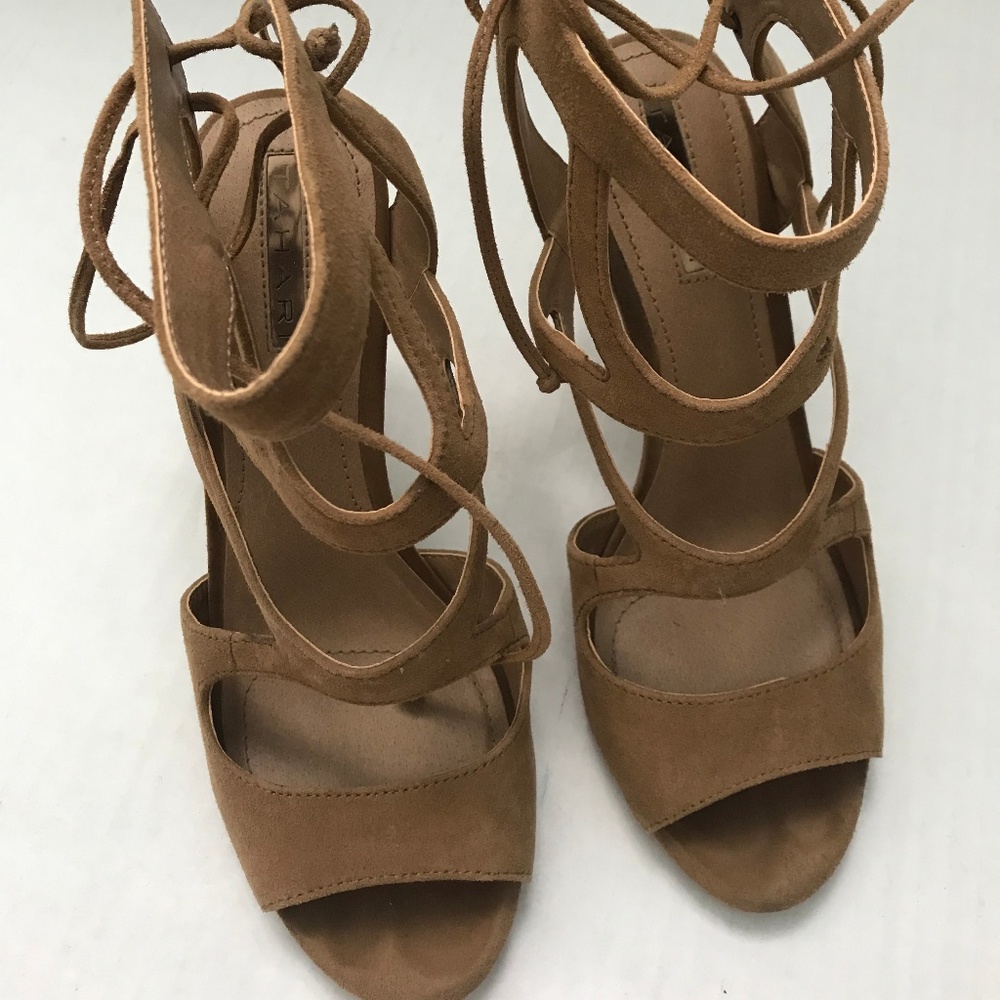 Tahari Suede Heeled Lace Up Sandals